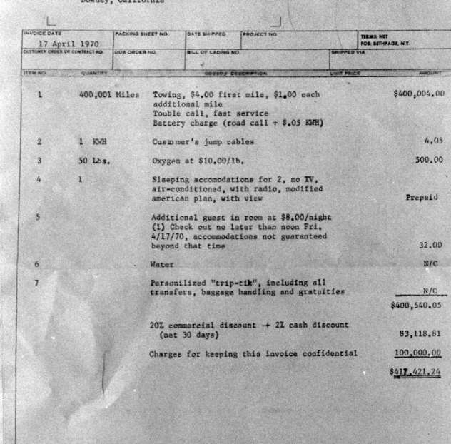Apollo 13 invoice